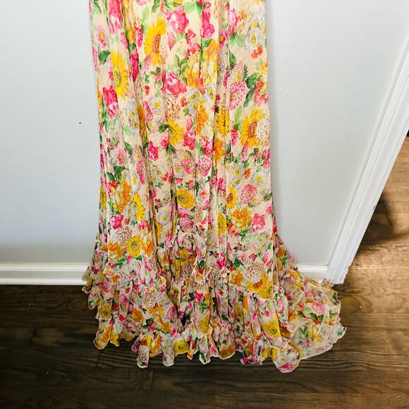 Mac Duggal 9174 Long Formal Multicolored Floral Print Chiffon Gown Dress Size 10 - Picture 13 of 16